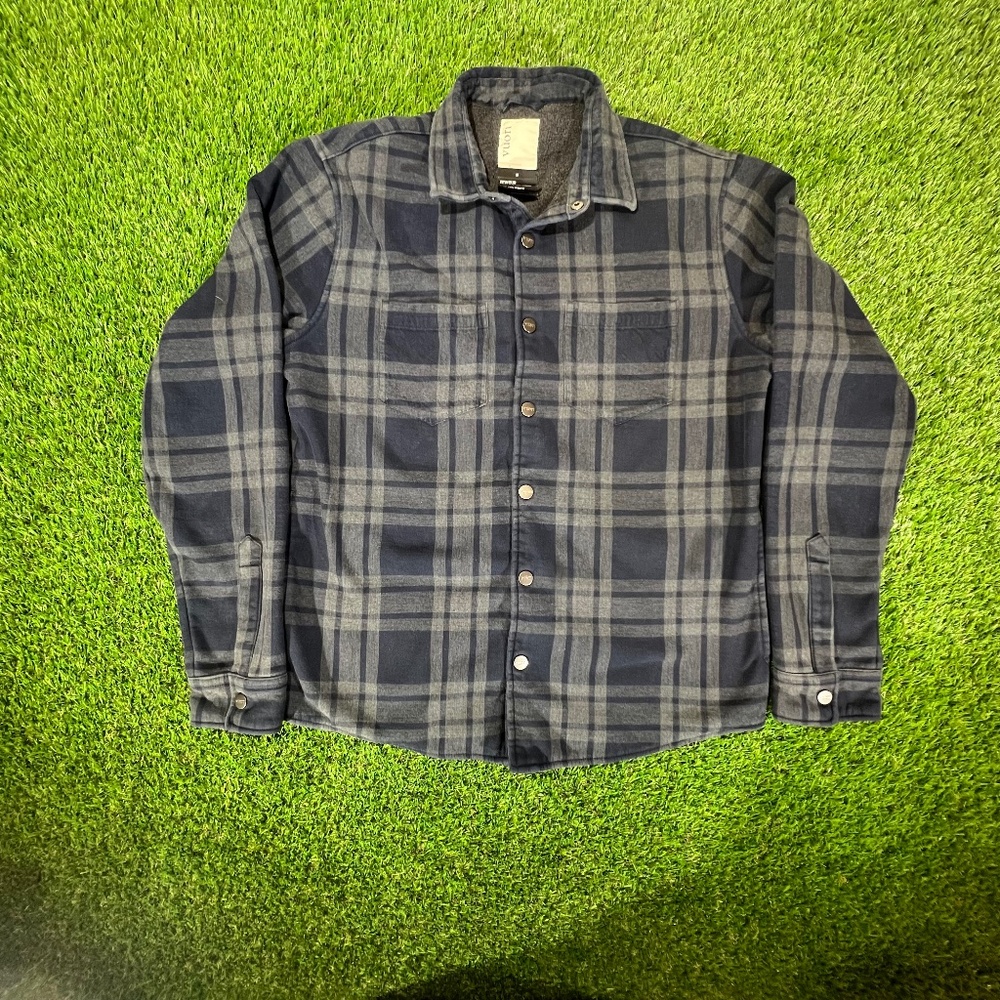 Men's Vuori Range Jacket-  Navy and Gray Plaid Lightweight Shirt Jacket - Medium